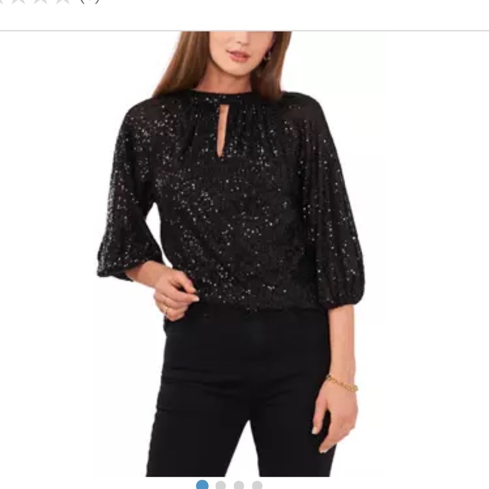 Vince Camuto sequin keyhole 3/4 sleeve blouse top shirt black size XS